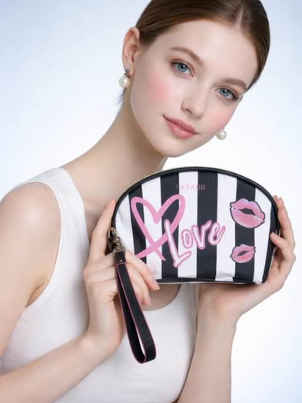 Black Stripe Love Make up Bag